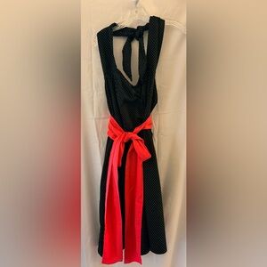 Modcloth Black Polkadot Halter Midi Dress with Bright Pink Sash